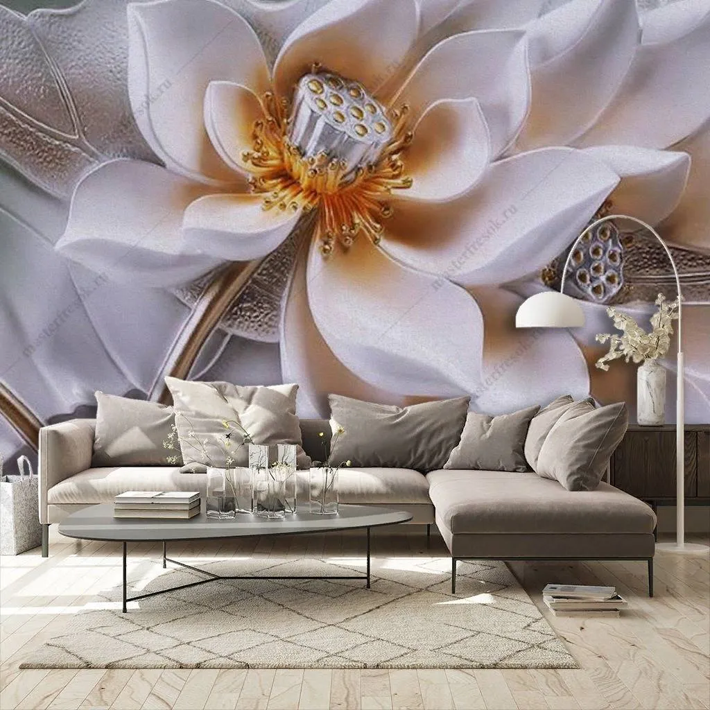 Фотообои в интерьере 3д нежная магнолия  10-858 фото