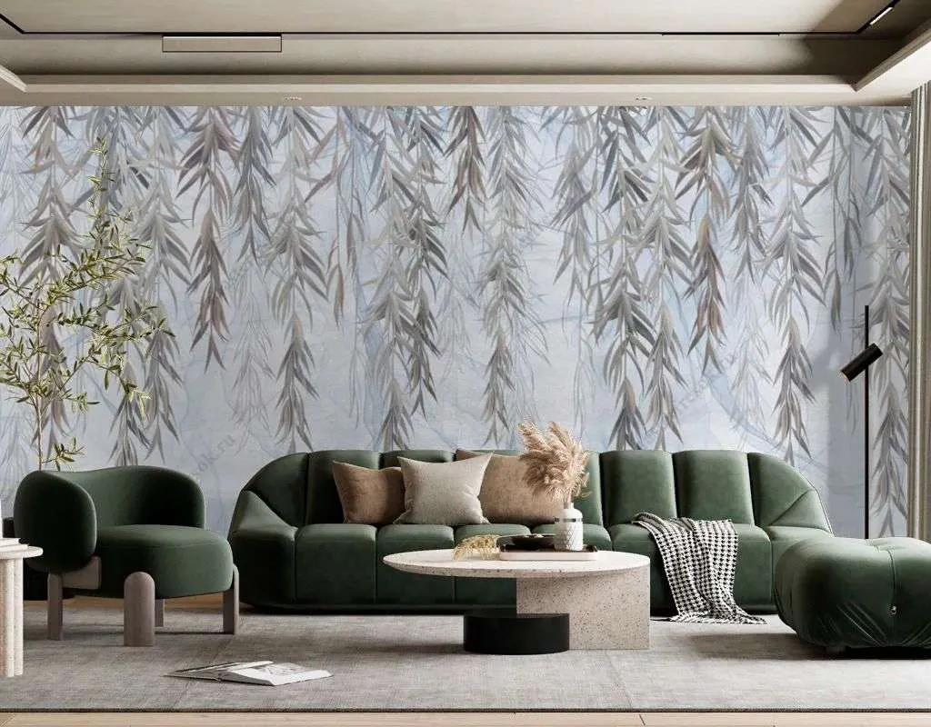 Фотообои в интерьере ветви ивы на голубом фоне  9-1479 фото