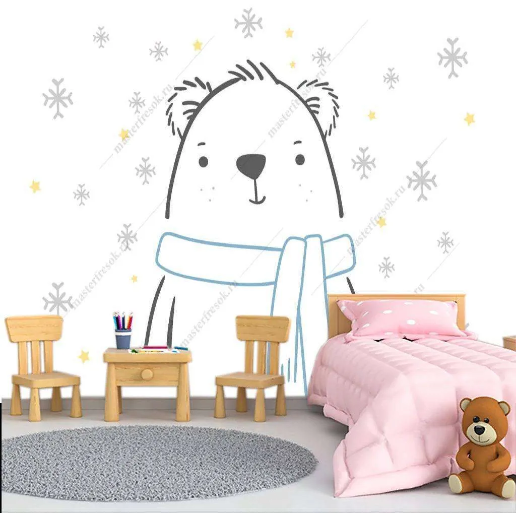 Фотообои в интерьере мишка в снежинках  12-881 фото