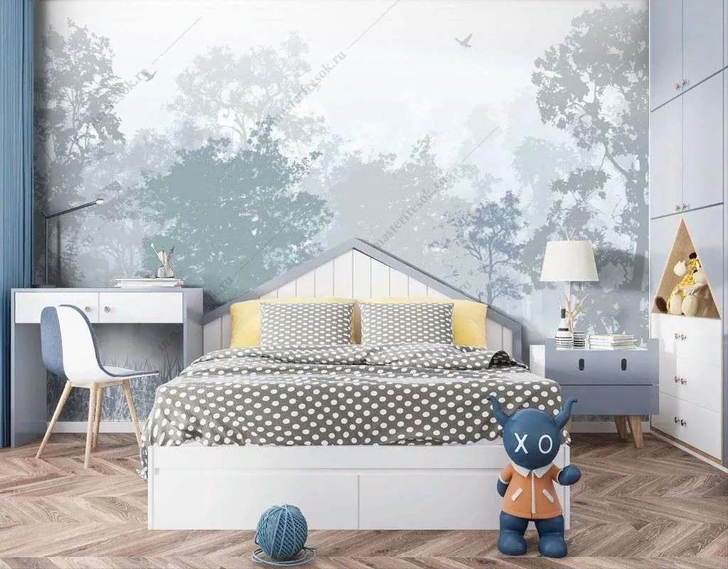Фотообои в интерьере лес нежно голубой  12-1511 фото