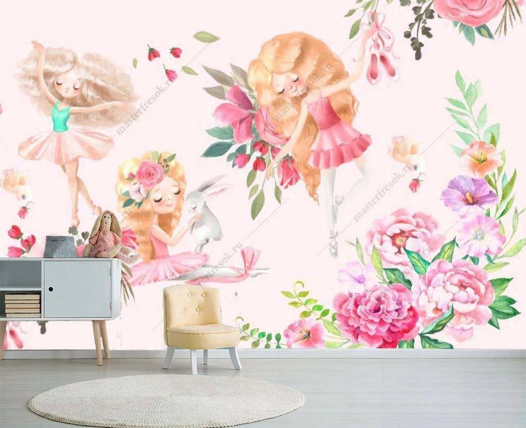 Фотообои в интерьере девочки в цветах  14-022 фото
