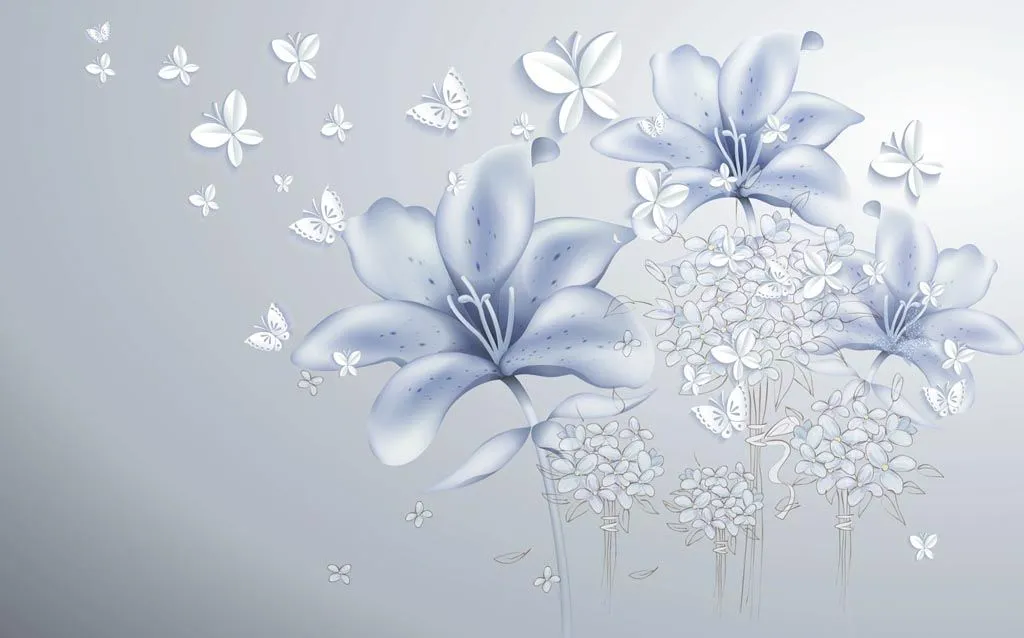 Фотообои в интерьере нежно-голубые лилии  14-429 фото