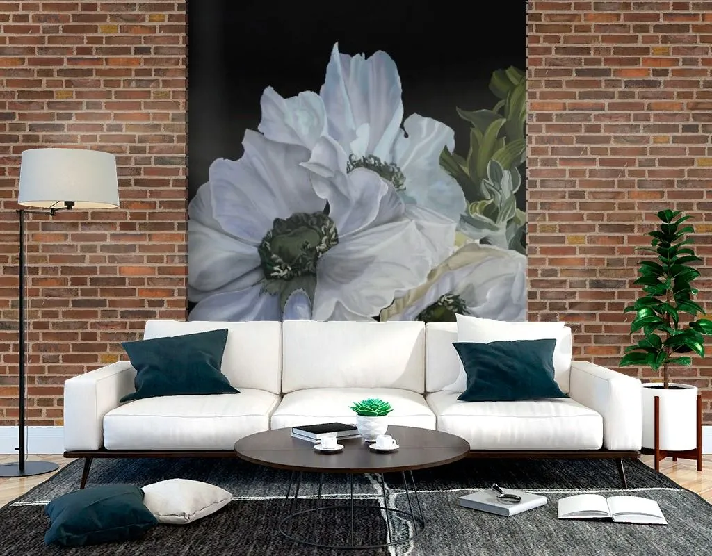Фотообои в интерьере анемоны на темном фоне  14-790 фото
