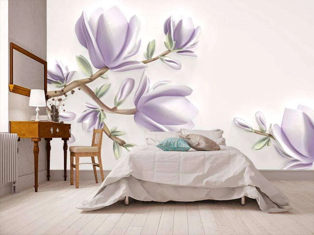 Фотообои в интерьере 3д магнолия сиреневая  15-473 фото