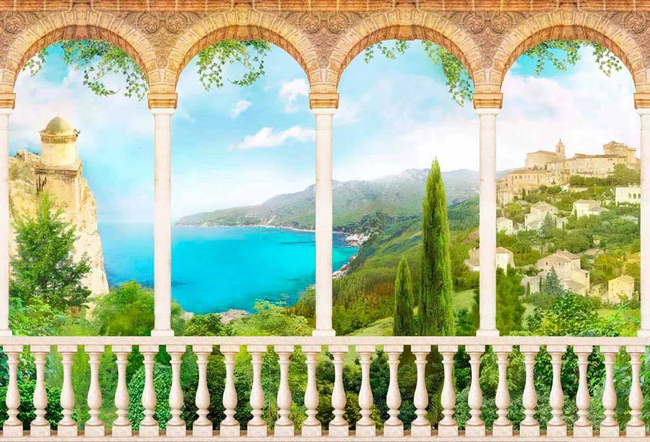 Фотообои в интерьере вид на море в хорошую погоду  11-087 фото