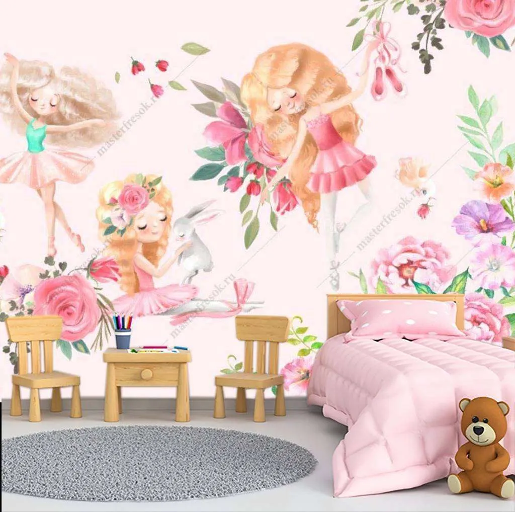 Фотообои в интерьере девочки в цветах  14-022 фото