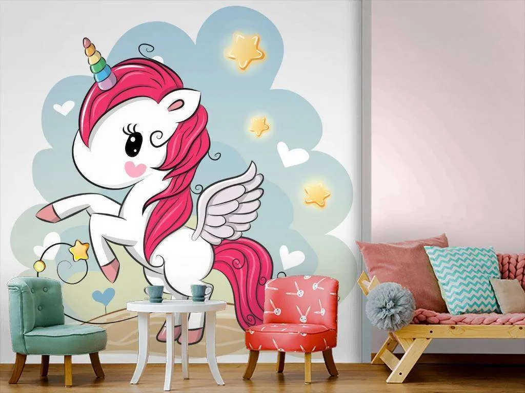 Фотообои в интерьере единорог и сердечки  12-595 фото