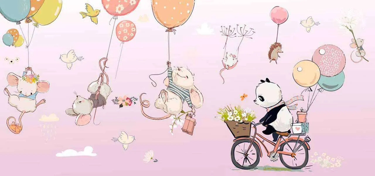 Фотообои в интерьере звери на шарах на розовом фоне  12-333 фото