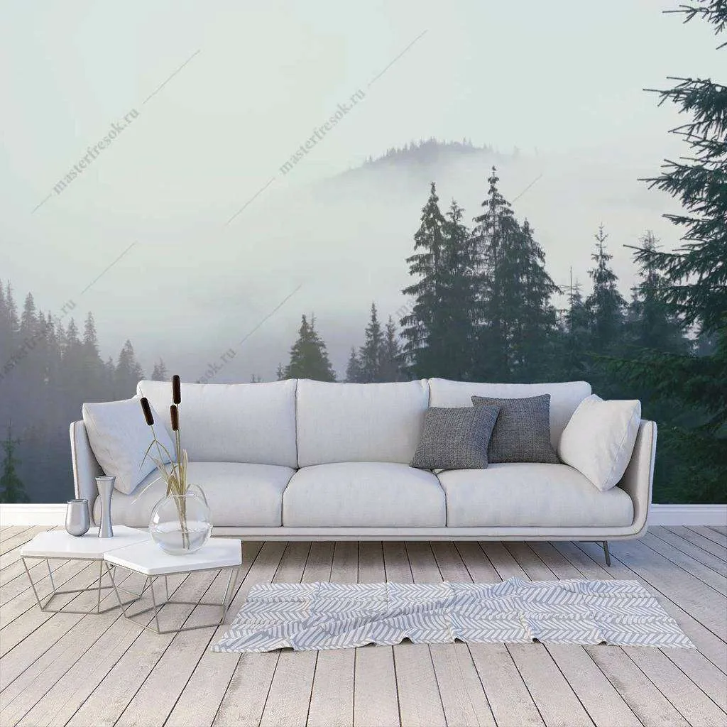 Фотообои в интерьере лес в тумане  9-1171 фото