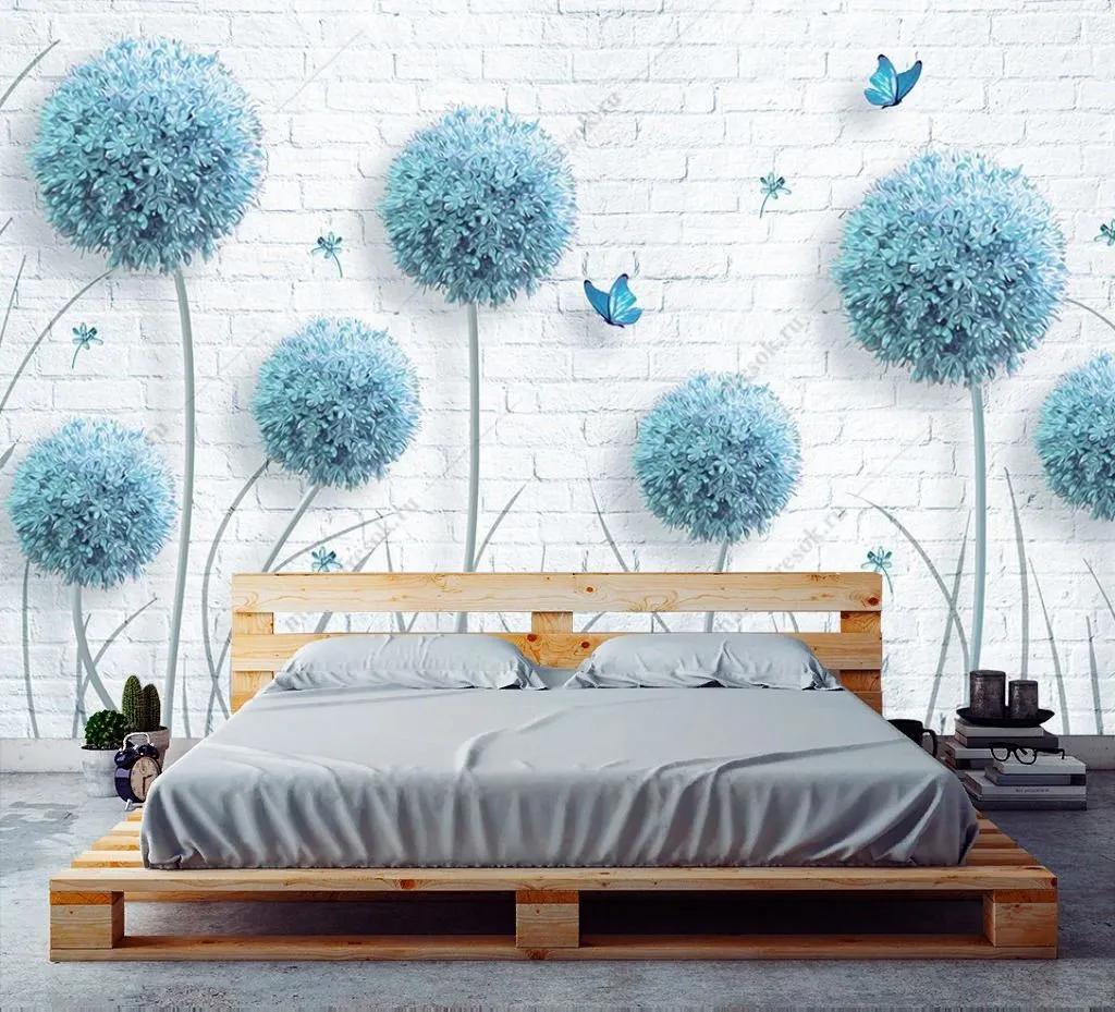 Фотообои в интерьере голубые одуванчики  14-332 фото