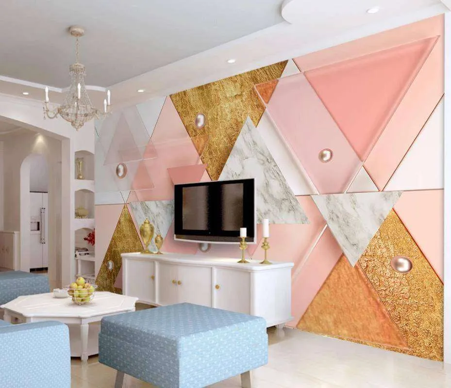 Фотообои в интерьере 3д треугольники фон  15-481 фото