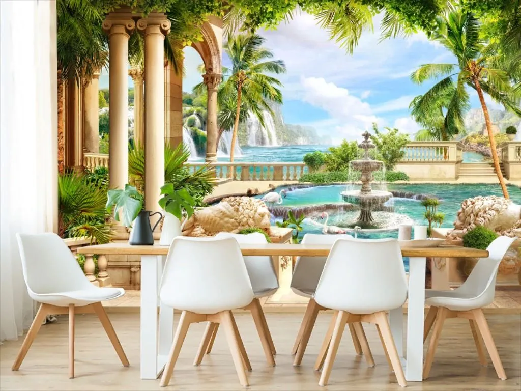 Фотообои в интерьере фонтан во дворце  19-0017 фото