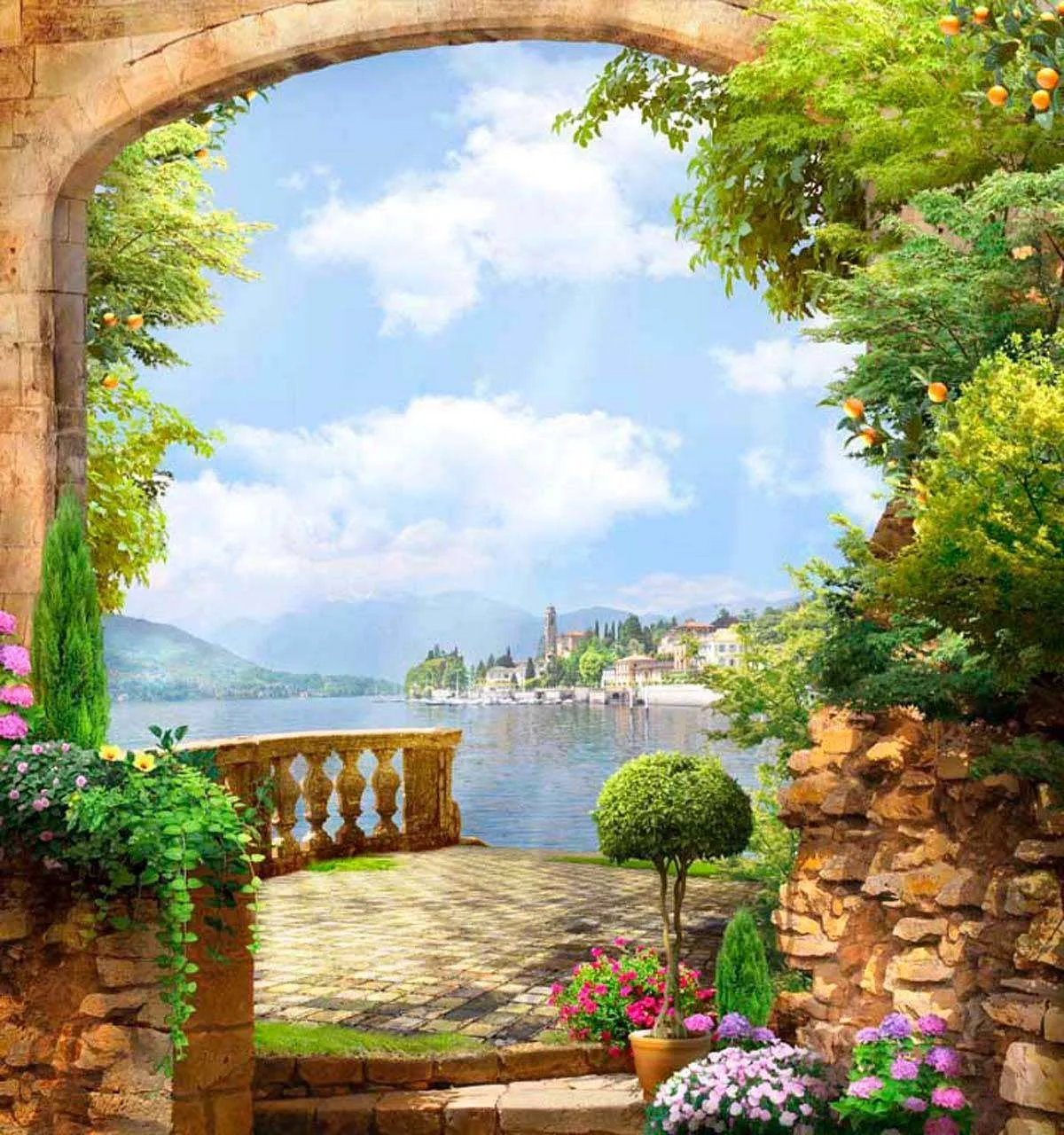 Фотообои в интерьере арка с выходом на набережную  11-057 фото