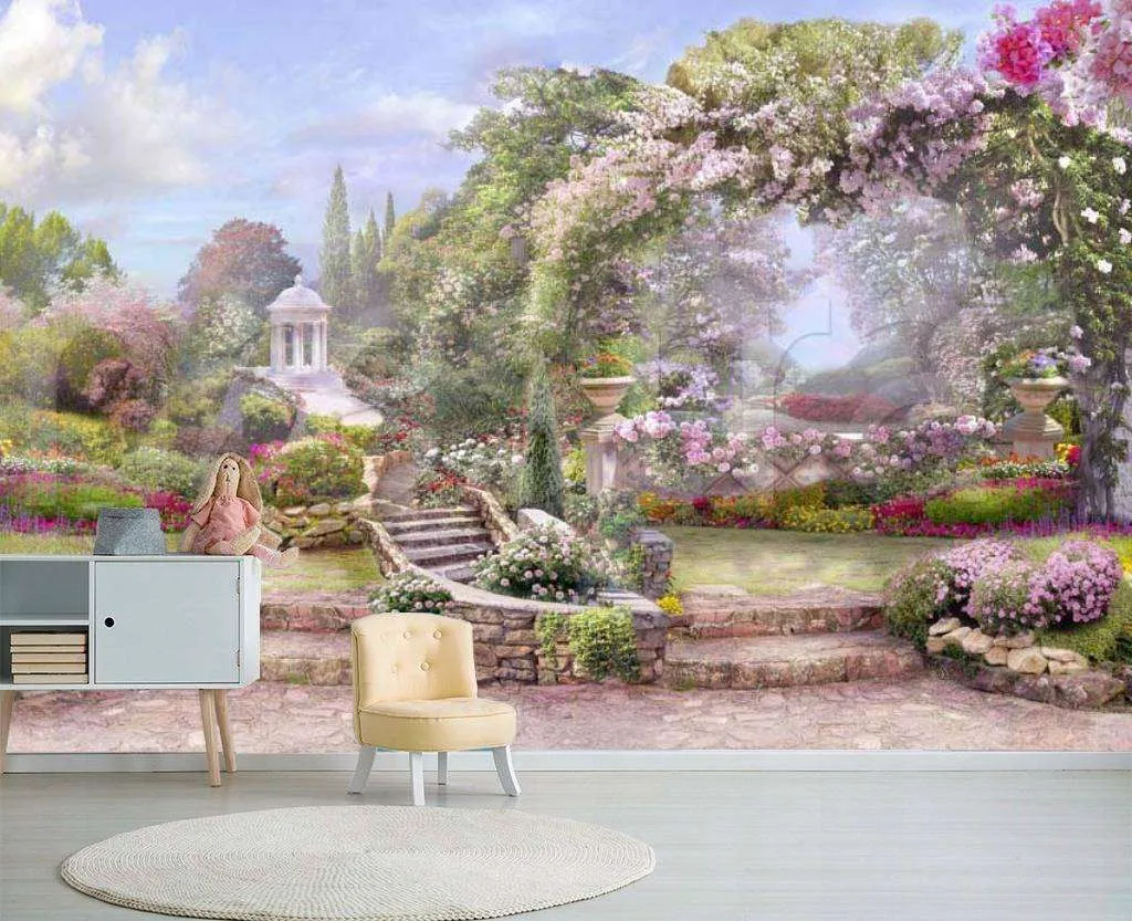 Фотообои Парк с цветами и беседкой  7-280