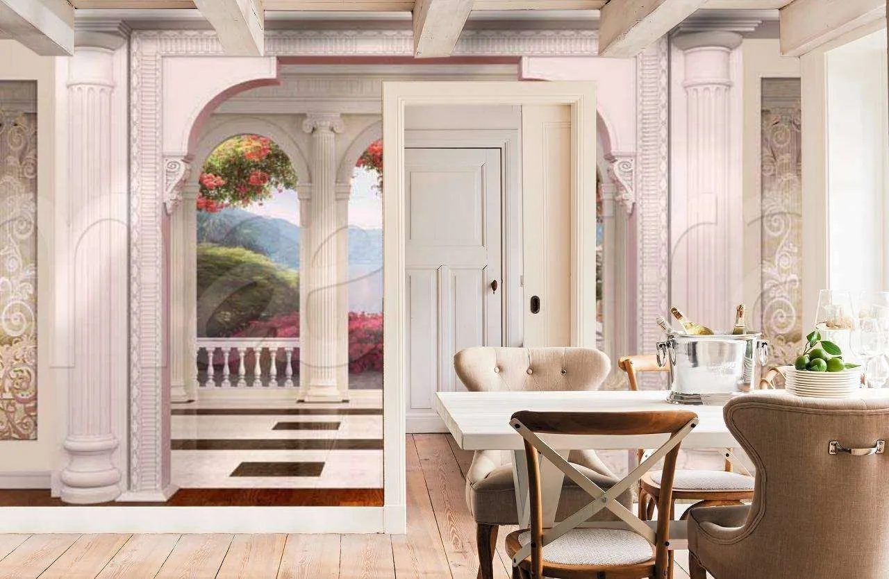 Фотообои в интерьере классическая терраса в горах  6-076 фото