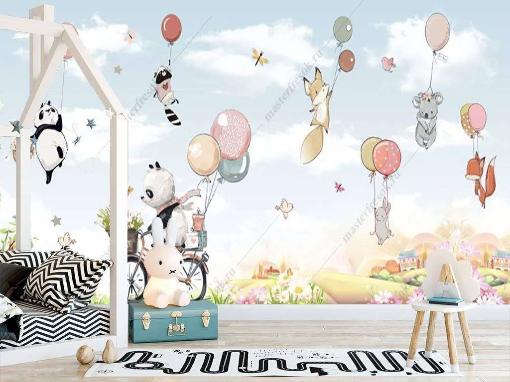 Фотообои в интерьере панда на велосипеде  12-946 фото