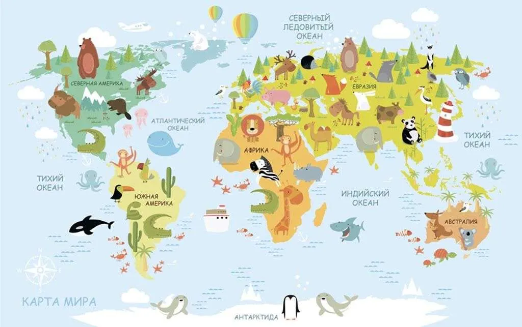 Фотообои в интерьере карта для малышей  12-982 фото