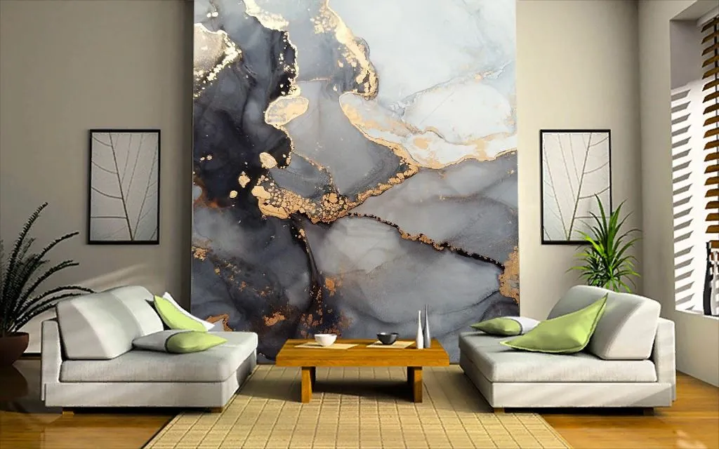 Фотообои в интерьере мрамор черный с золотом  9-1424 фото