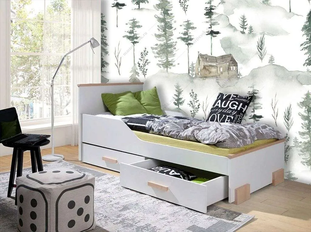 Фотообои в интерьере лесной фон с домиками  12-1496 фото