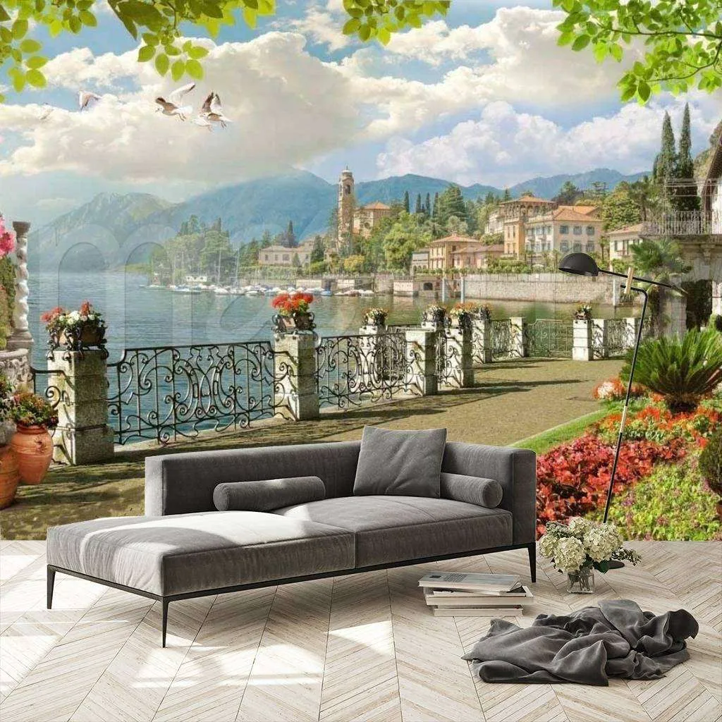 Фотообои в интерьере набережная для прогулок у моря  6-038 фото