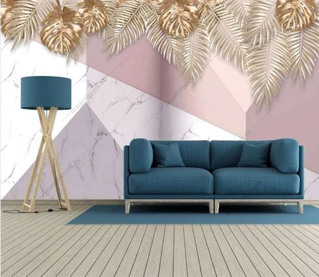 Фотообои Бесшовные обои на стену:  Золотые пальмовые листья. Артикул: 16-084  