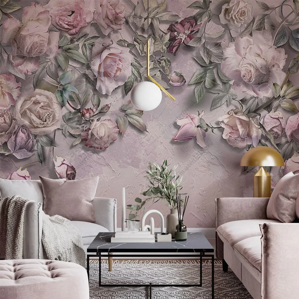Фотообои в интерьере розочки фоновые в 3д  13-435 фото