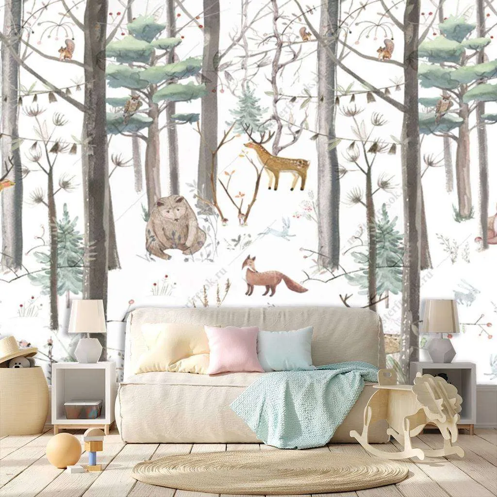 Фотообои в интерьере зимний лес  12-941 фото