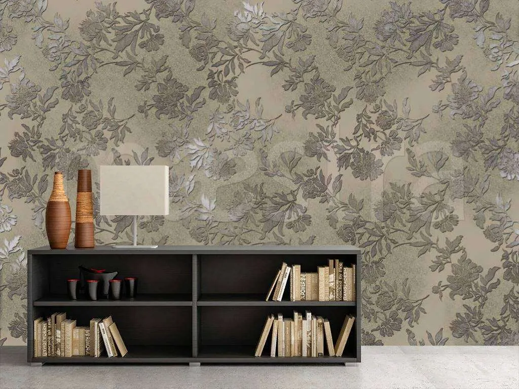 Фотообои в интерьере орнамент бежево-серый  7-670 фото