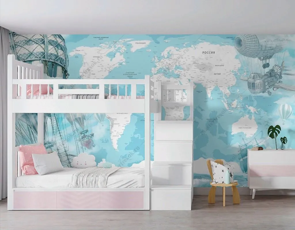 Фотообои в интерьере карта на фоне моря  14-522 фото