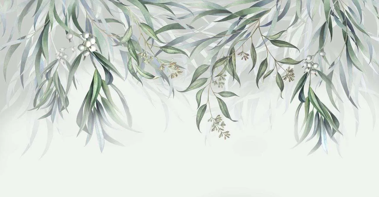 Фотообои в интерьере зеленые листья сверху  13-507 фото