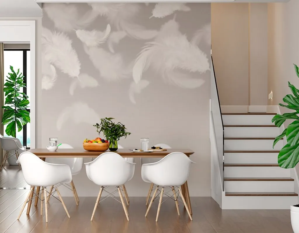 Фотообои в интерьере белые перышки  13-425 фото