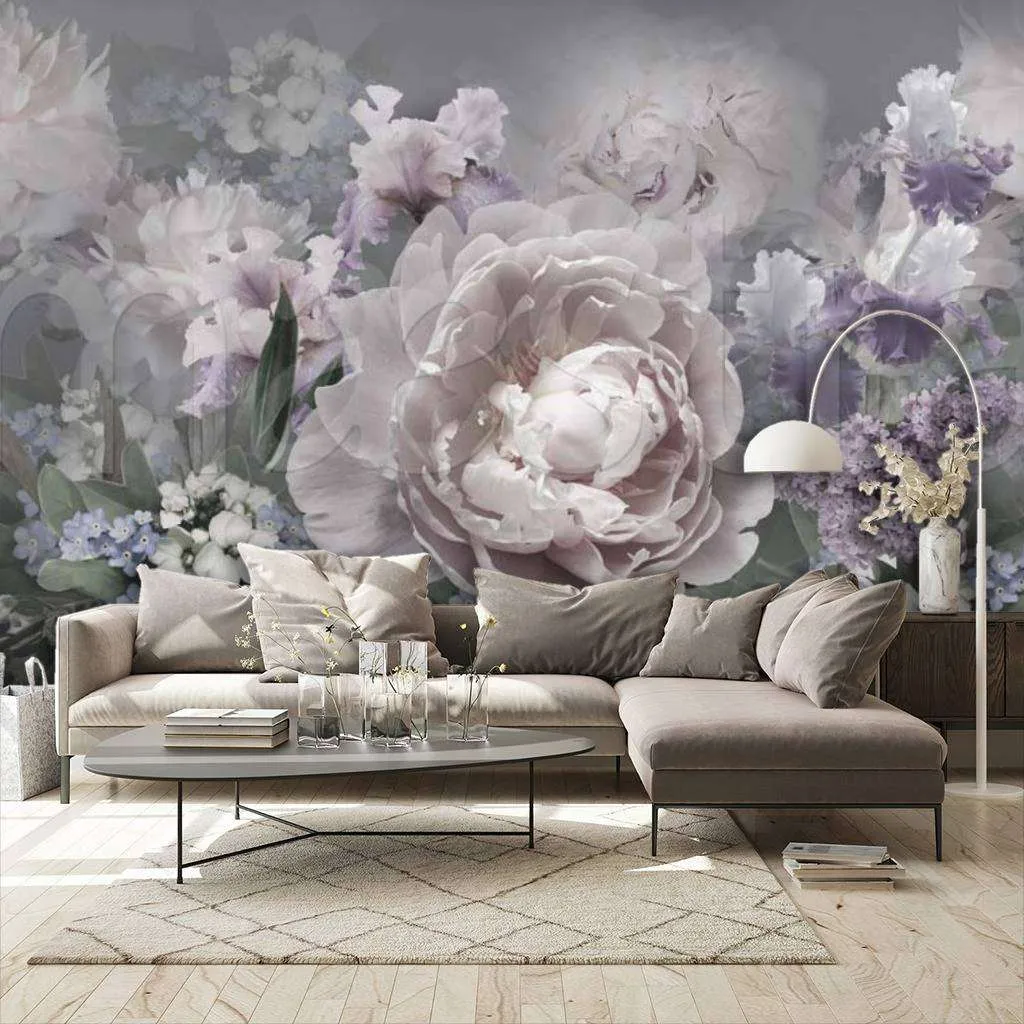 Фотообои в интерьере пионы розового цвета  7-861 фото