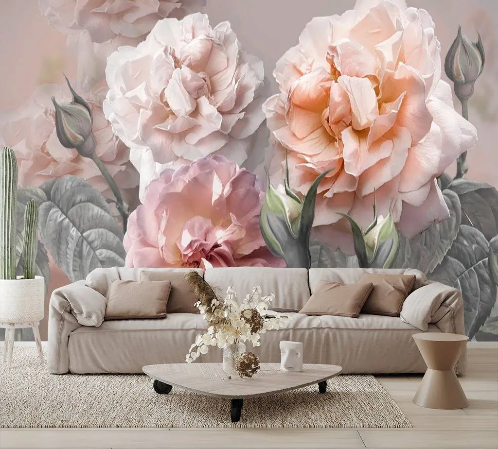 Фотообои в интерьере пионы акварелью  13-278 фото