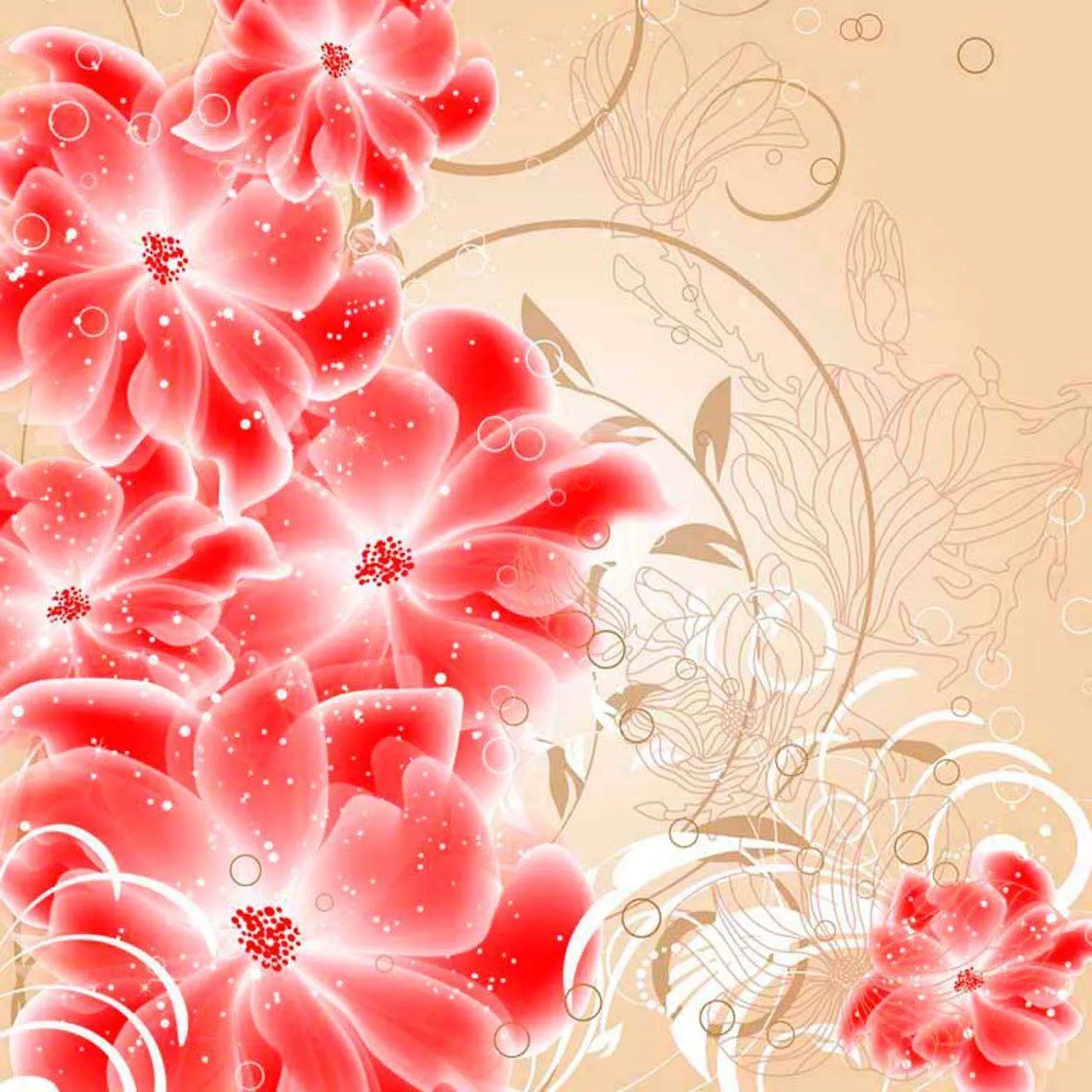 Фотообои в интерьере арт цветы с узорами на бежевом фоне  6-109 фото