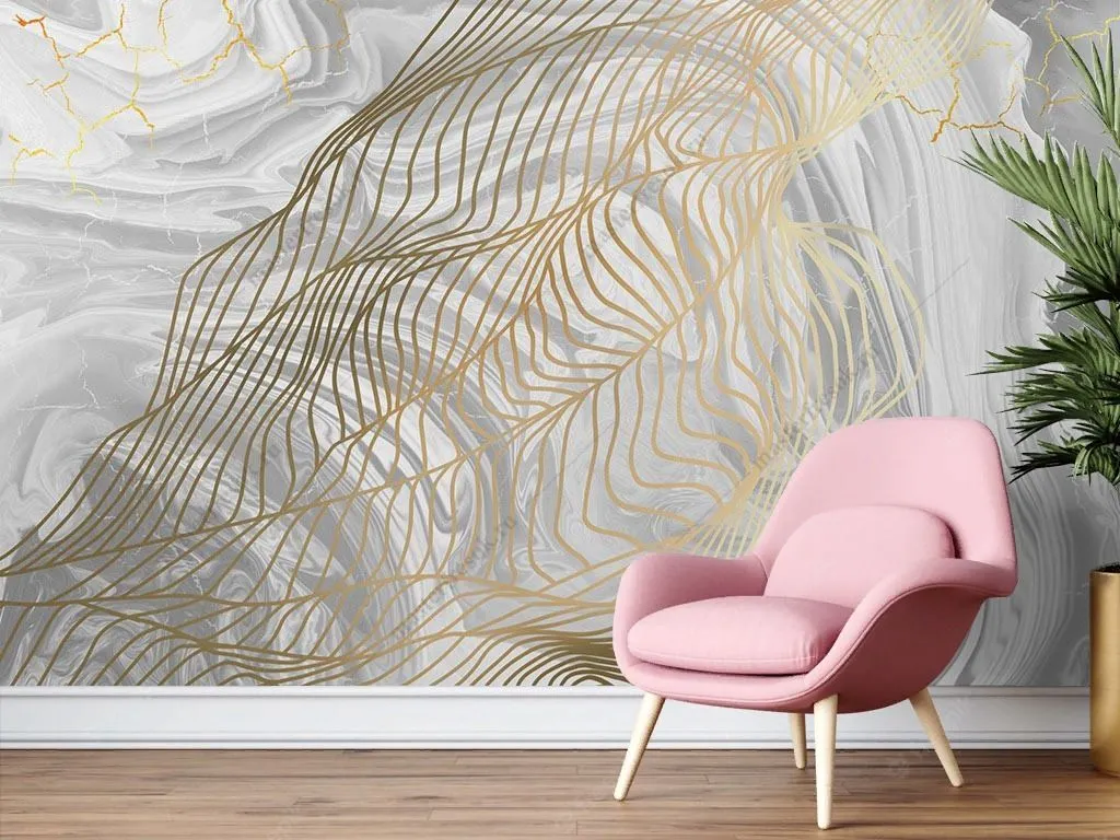 Фотообои в спальню Золотые линии на мраморе  9-1854