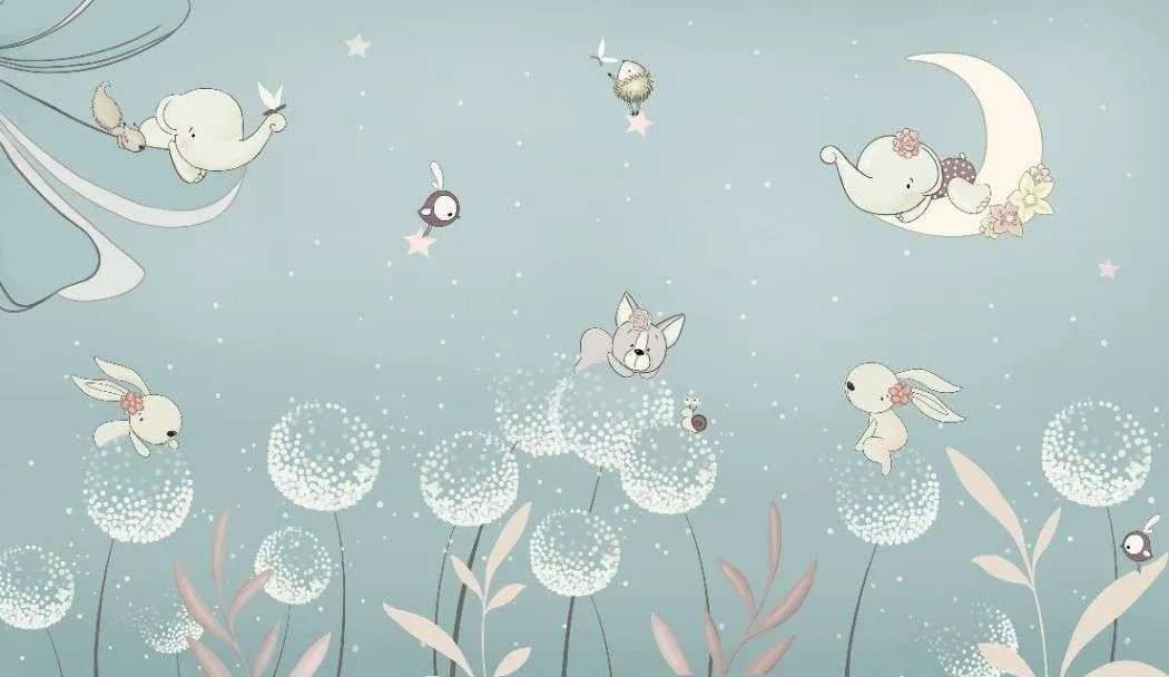 Фотообои в интерьере одуванчики на голубом фоне  14-531 фото