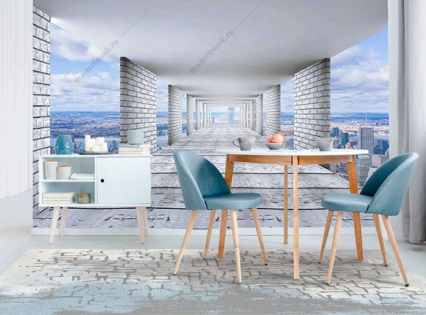 Фотообои в интерьере 3д тоннель и голубое небо  9-1188 фото