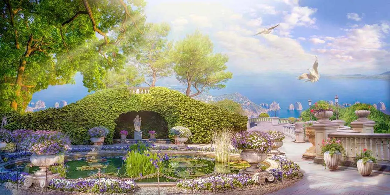 Фотообои в интерьере балкон с бассейном в парке  7-220 фото