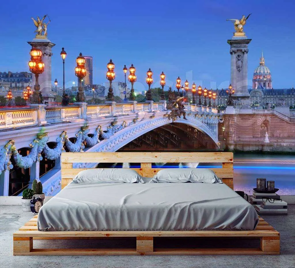 Фотообои в интерьере мост в париже с фонарями  9-794 фото