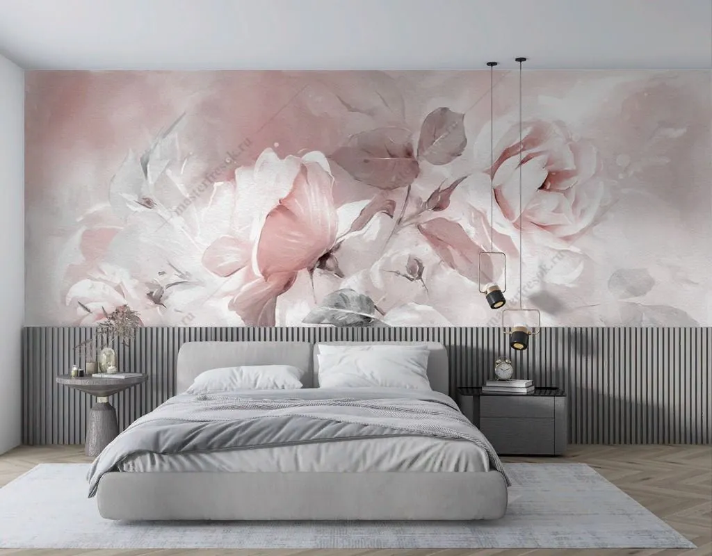 Фотообои в интерьере акварельные 3d розы  9-1680 фото