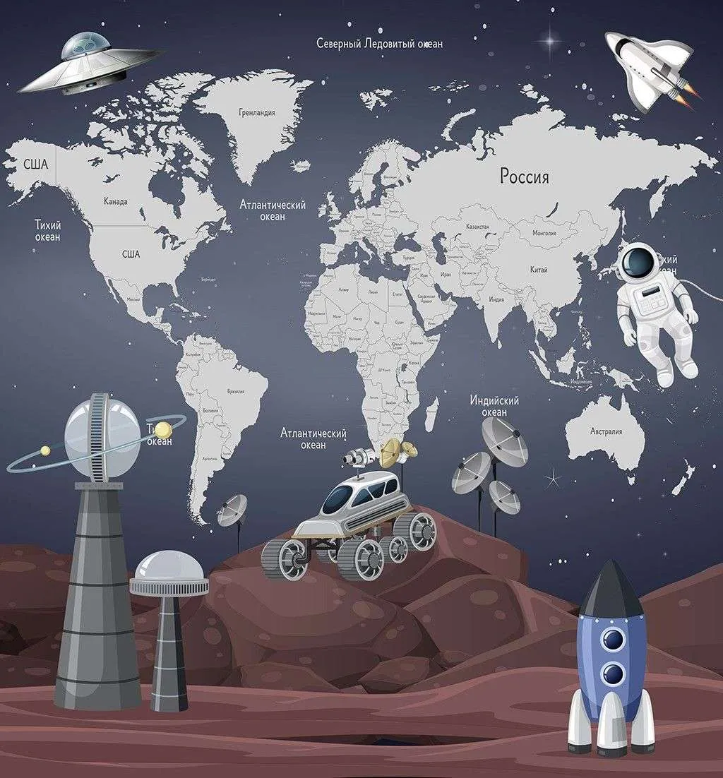 Фотообои в интерьере карта и космос  14-507 фото