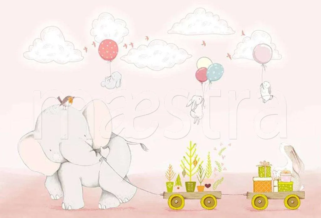 Фотообои в интерьере слоник и кролики  15-140 фото