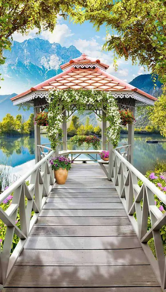Фотообои в интерьере беседка у воды  17-0021 фото