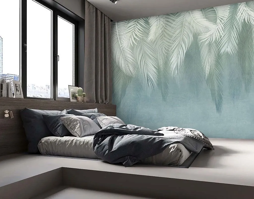 Фотообои в интерьере ветви пушистые изумрудные  9-2113 фото