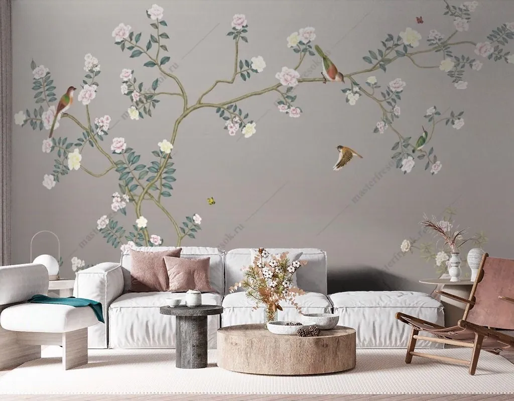 Фотообои в интерьере птицы в японском саду  9-1681 фото