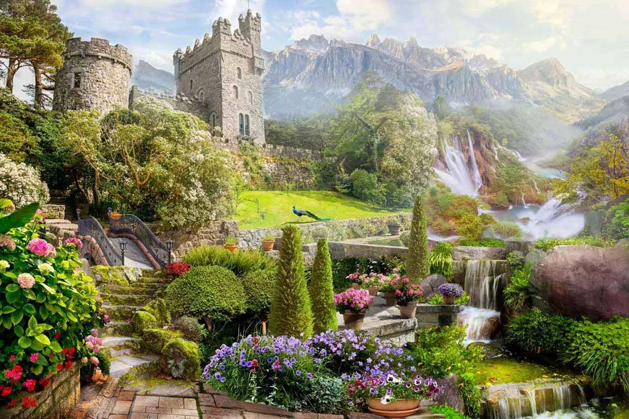 Фотообои в интерьере замок в красивом парке  7-242 фото