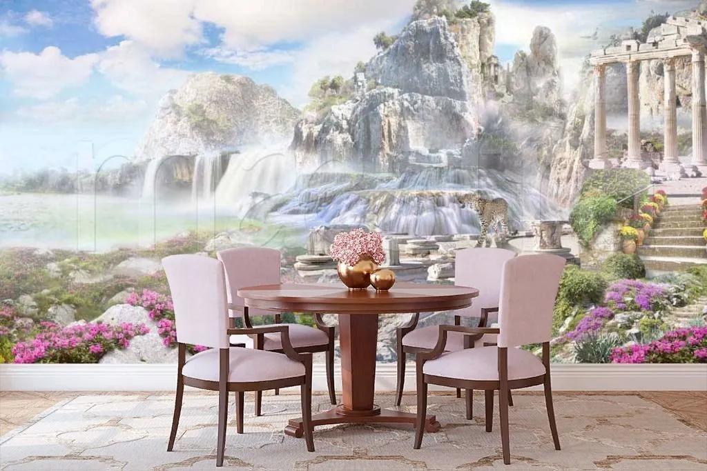 Фотообои в интерьере античные колонны на фоне гор  7-162 фото