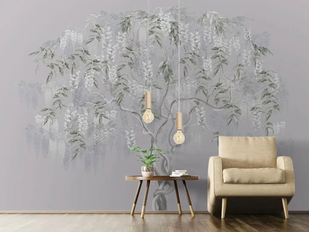 Фотообои в интерьере цветущая глициния  13-732 фото