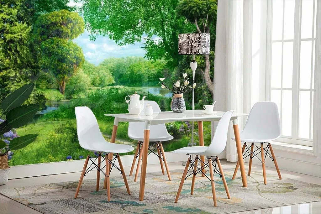 Фотообои в интерьере лиственный лес с цветами  7-289 фото