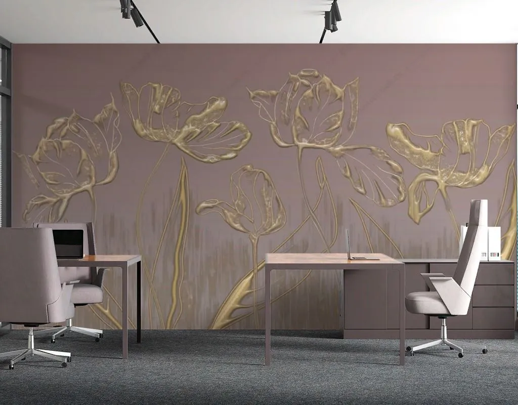 Фотообои в интерьере золотой тюльпан  13-531 фото